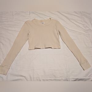 MATE the Label cream long sleeve crop top waffle Henley XS